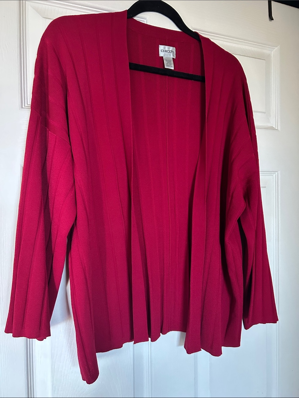 Chico's Open-Front Ribbed Cardigan - Raspberry Red.  S/M
